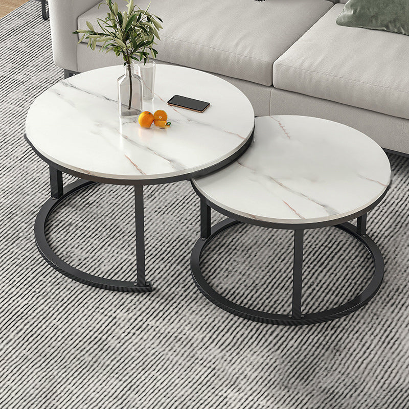 Round Coffee Or End Table Glam Drum Coffee Table in Black and White 31.5"L x 31.5"W x 18"H + 24"L x 24"W x 15"H Black White Clearhalo 'Coffee & Accent Tables' 'Coffee Tables' 'coffee_tables' 'furn' 'furn_coffee_tables' 'Furniture' 'Living Room Furniture' 6673053