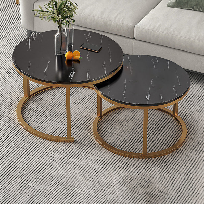 Round Coffee Or End Table Glam Drum Coffee Table in Black and White 27.5"L x 27.5"W x 18"H + 20"L x 20"W x 15"H Gold Black Clearhalo 'Coffee & Accent Tables' 'Coffee Tables' 'coffee_tables' 'furn' 'furn_coffee_tables' 'Furniture' 'Living Room Furniture' 6673054