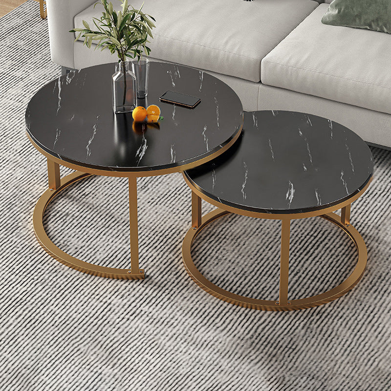 Round Coffee Or End Table Glam Drum Coffee Table in Black and White 31.5"L x 31.5"W x 18"H + 24"L x 24"W x 15"H Gold Black Clearhalo 'Coffee & Accent Tables' 'Coffee Tables' 'coffee_tables' 'furn' 'furn_coffee_tables' 'Furniture' 'Living Room Furniture' 6673055