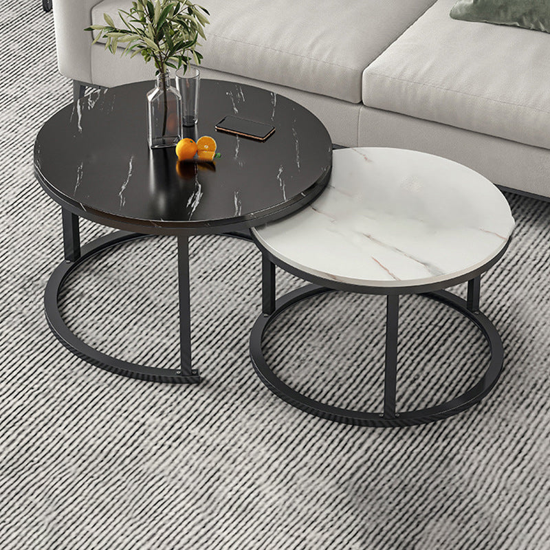 Round Coffee Or End Table Glam Drum Coffee Table in Black and White 27.5"L x 27.5"W x 18"H + 20"L x 20"W x 15"H Black Black White Clearhalo 'Coffee & Accent Tables' 'Coffee Tables' 'coffee_tables' 'furn' 'furn_coffee_tables' 'Furniture' 'Living Room Furniture' 6673056