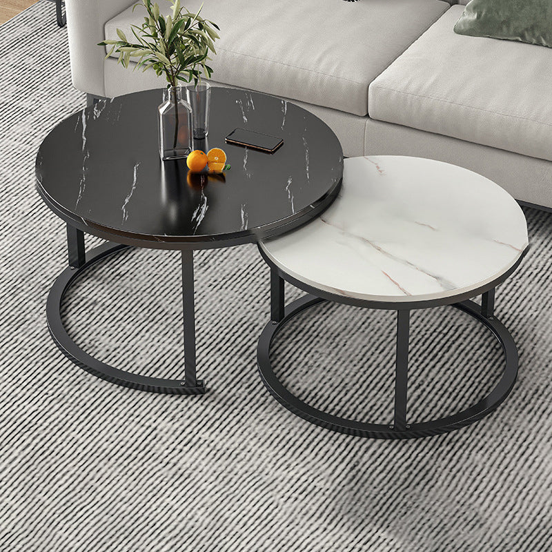 Round Coffee Or End Table Glam Drum Coffee Table in Black and White 31.5"L x 31.5"W x 18"H + 24"L x 24"W x 15"H Black Black White Clearhalo 'Coffee & Accent Tables' 'Coffee Tables' 'coffee_tables' 'furn' 'furn_coffee_tables' 'Furniture' 'Living Room Furniture' 6673057