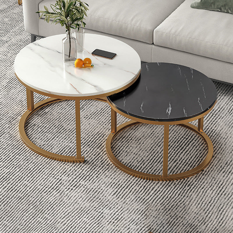 Round Coffee Or End Table Glam Drum Coffee Table in Black and White 27.5"L x 27.5"W x 18"H + 20"L x 20"W x 15"H Gold White Black Clearhalo 'Coffee & Accent Tables' 'Coffee Tables' 'coffee_tables' 'furn' 'furn_coffee_tables' 'Furniture' 'Living Room Furniture' 6673058
