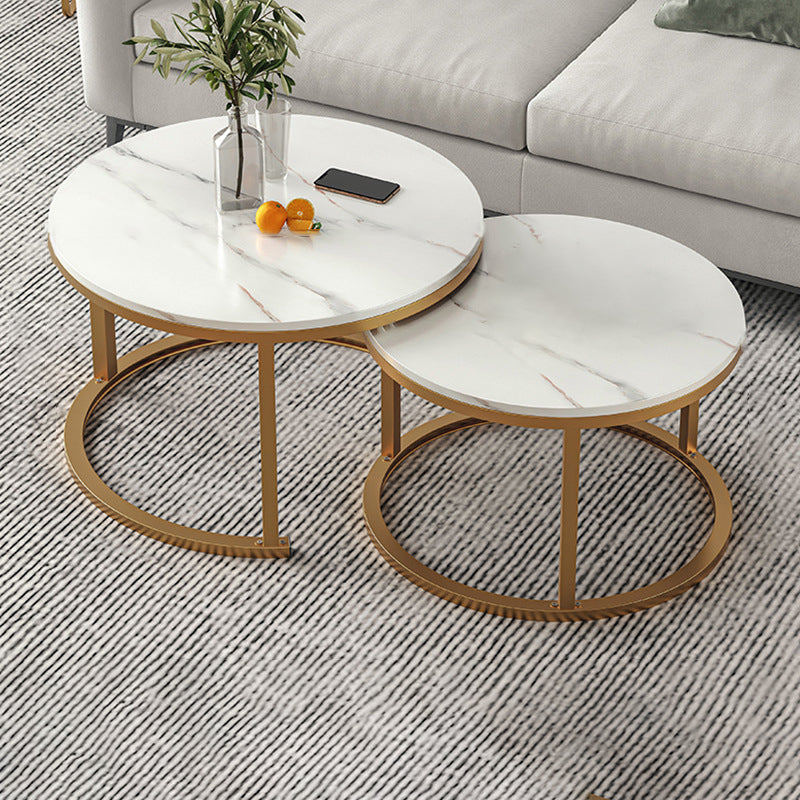 Round Coffee Or End Table Glam Drum Coffee Table in Black and White 27.5"L x 27.5"W x 18"H + 20"L x 20"W x 15"H Gold White Clearhalo 'Coffee & Accent Tables' 'Coffee Tables' 'coffee_tables' 'furn' 'furn_coffee_tables' 'Furniture' 'Living Room Furniture' 6673060