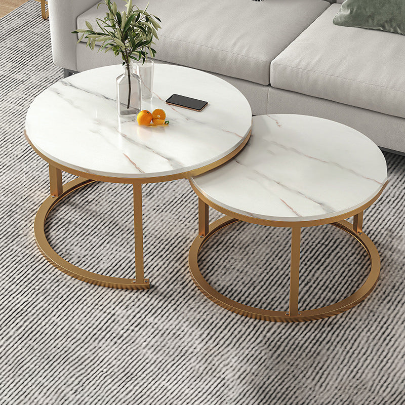 Round Coffee Or End Table Glam Drum Coffee Table in Black and White 31.5"L x 31.5"W x 18"H + 24"L x 24"W x 15"H Gold White Clearhalo 'Coffee & Accent Tables' 'Coffee Tables' 'coffee_tables' 'furn' 'furn_coffee_tables' 'Furniture' 'Living Room Furniture' 6673061