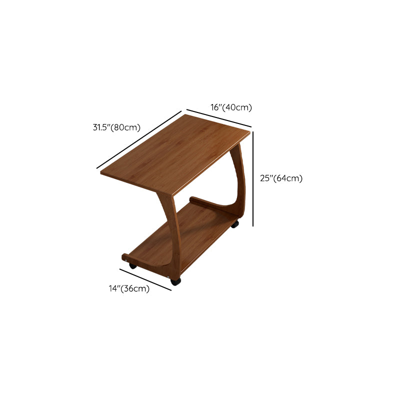 Bamboo Sofa Side Accent Table in Brown Modern 1 - Shelf End Table with Casters