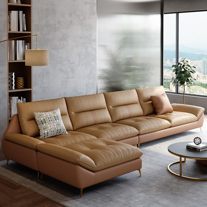 70" Wide Contemporary Sectional Sofa Leather Modular Sectional Tech Cloth Orange Reversible Clearhalo 'furn' 'furn_sectionals' 'Furniture' 'Living Room Furniture' 'Sectionals' 6673162
