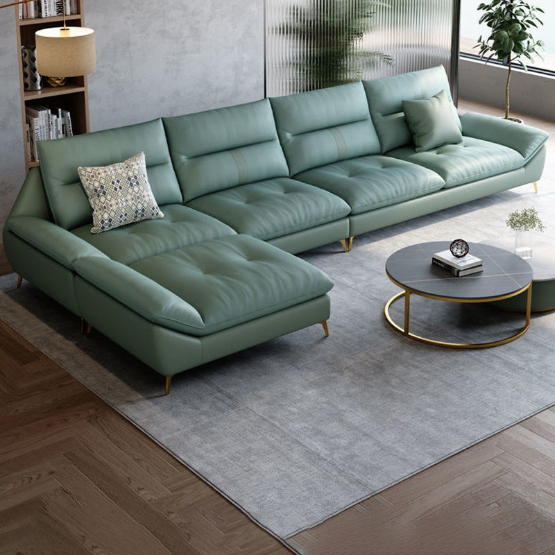 70" Wide Contemporary Sectional Sofa Leather Modular Sectional Tech Cloth Green Reversible Clearhalo 'furn' 'furn_sectionals' 'Furniture' 'Living Room Furniture' 'Sectionals' 6673163