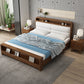 King & Queen Size Wood Panel Bed Nordic Upholstered Bed Frame with Storage