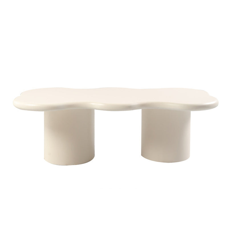 Scandinavian Free Form Coffee Table White Wooden Cocktail Table with 4 Legs 47"L x 24"W x 16"H Double Pedestal Clearhalo 'Coffee & Accent Tables' 'Coffee Tables' 'coffee_tables' 'furn' 'furn_coffee_tables' 'Furniture' 'Living Room Furniture' 6673354