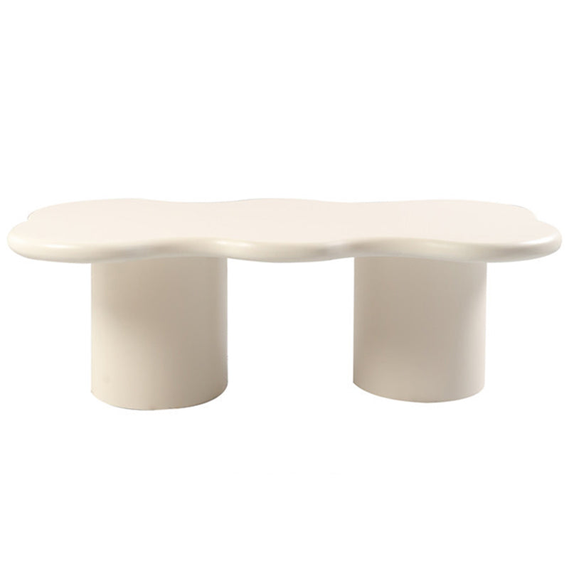 Scandinavian Free Form Coffee Table White Wooden Cocktail Table with 4 Legs 55"L x 27.5"W x 16"H Double Pedestal Clearhalo 'Coffee & Accent Tables' 'Coffee Tables' 'coffee_tables' 'furn' 'furn_coffee_tables' 'Furniture' 'Living Room Furniture' 6673356
