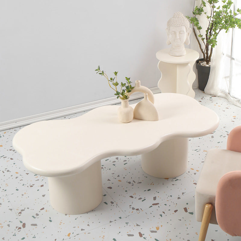 Scandinavian Free Form Coffee Table White Wooden Cocktail Table with 4 Legs Clearhalo 'Coffee & Accent Tables' 'Coffee Tables' 'coffee_tables' 'furn' 'furn_coffee_tables' 'Furniture' 'Living Room Furniture' 6673366