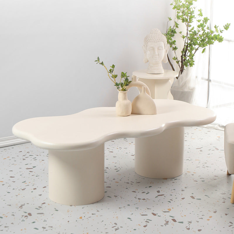 Scandinavian Free Form Coffee Table White Wooden Cocktail Table with 4 Legs Clearhalo 'Coffee & Accent Tables' 'Coffee Tables' 'coffee_tables' 'furn' 'furn_coffee_tables' 'Furniture' 'Living Room Furniture' 6673367