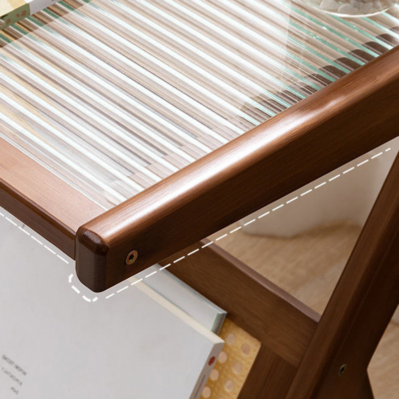 Modernistic Glass Top 4 Legs Rectangular Living Room Accent Side Table