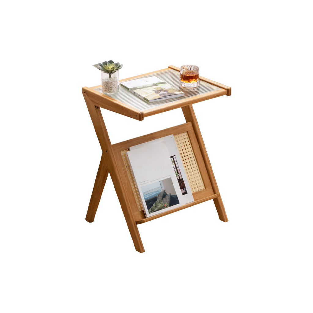 Modernistic Glass Top 4 Legs Rectangular Living Room Accent Side Table