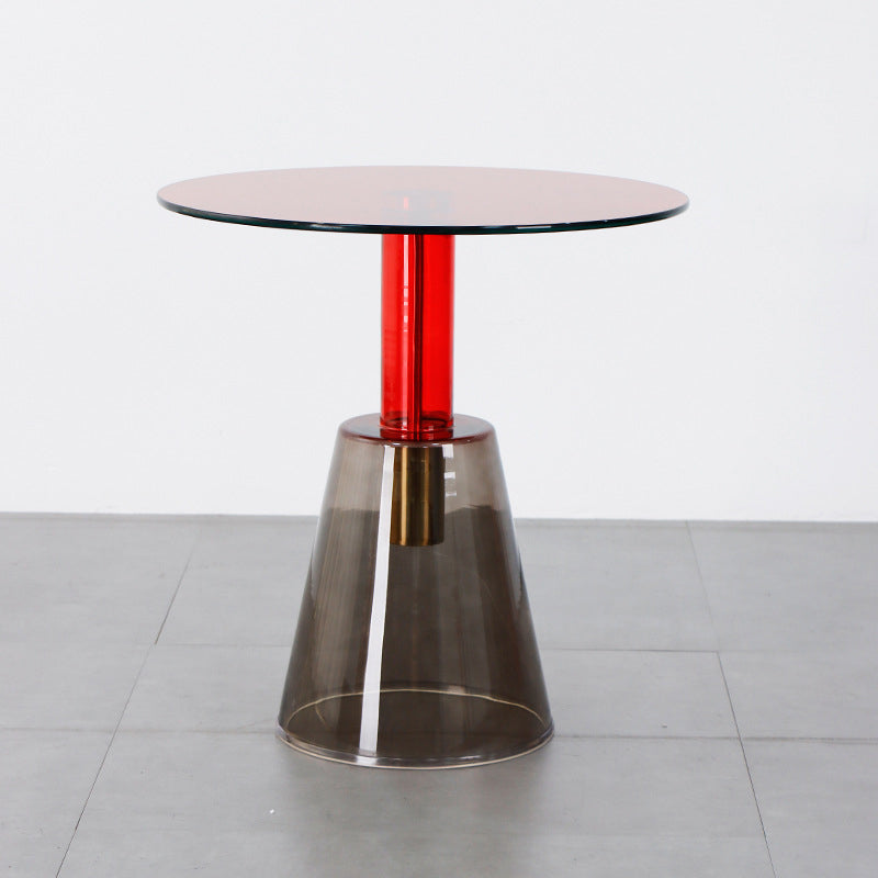 Contemporary Glass Pedestal Round Living Room Glass Top Side Table Red Gray 1 Clearhalo 'Coffee & Accent Tables' 'End & Side Tables' 'end_side_tables' 'furn' 'furn_end_side_tables' 'Furniture' 'Living Room Furniture' 6673583