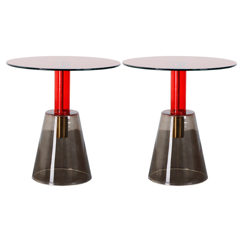 Contemporary Glass Pedestal Round Living Room Glass Top Side Table Red Gray 2 Clearhalo 'Coffee & Accent Tables' 'End & Side Tables' 'end_side_tables' 'furn' 'furn_end_side_tables' 'Furniture' 'Living Room Furniture' 6673584