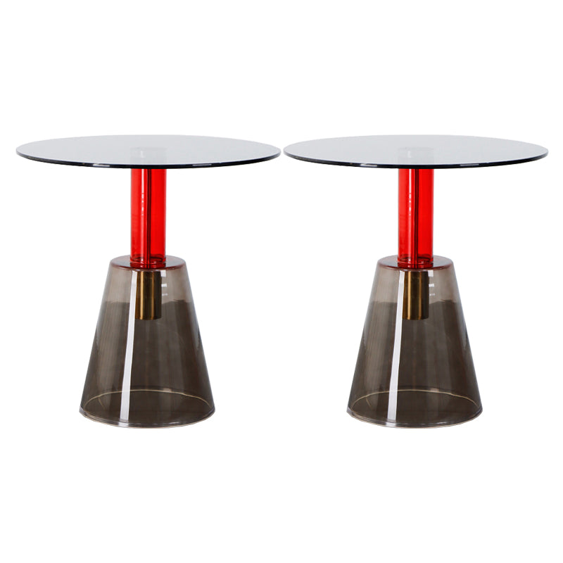 Contemporary Glass Pedestal Round Living Room Glass Top Side Table Gray-Red Gray 2 Clearhalo 'Coffee & Accent Tables' 'End & Side Tables' 'end_side_tables' 'furn' 'furn_end_side_tables' 'Furniture' 'Living Room Furniture' 6673588