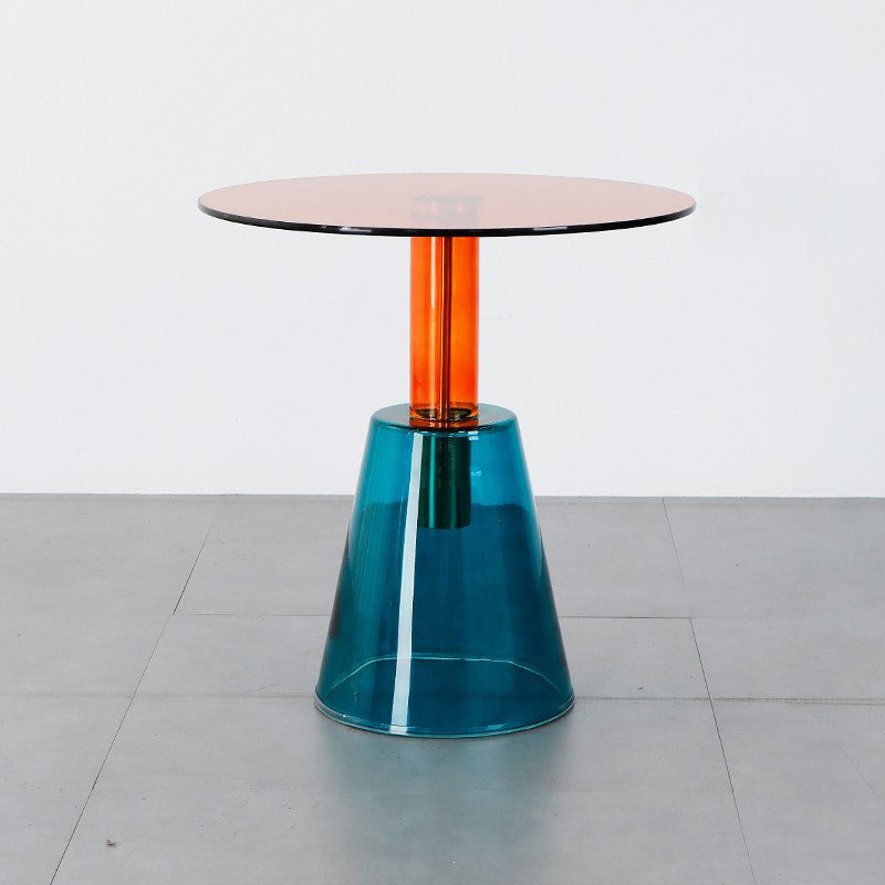 Contemporary Glass Pedestal Round Living Room Glass Top Side Table Orange Blue 1 Clearhalo 'Coffee & Accent Tables' 'End & Side Tables' 'end_side_tables' 'furn' 'furn_end_side_tables' 'Furniture' 'Living Room Furniture' 6673590