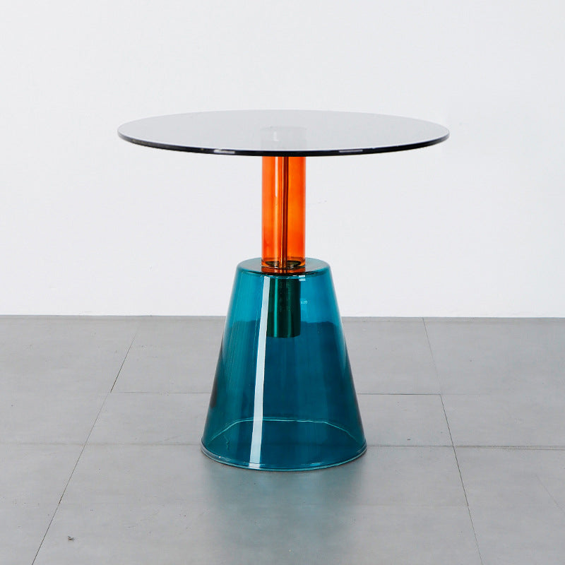 Contemporary Glass Pedestal Round Living Room Glass Top Side Table Grey Orange Blue 1 Clearhalo 'Coffee & Accent Tables' 'End & Side Tables' 'end_side_tables' 'furn' 'furn_end_side_tables' 'Furniture' 'Living Room Furniture' 6673595
