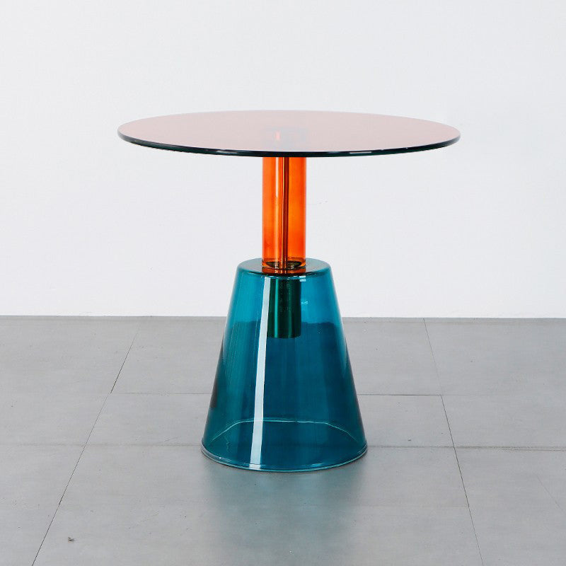Contemporary Glass Pedestal Round Living Room Glass Top Side Table Red Orange Blue 1 Clearhalo 'Coffee & Accent Tables' 'End & Side Tables' 'end_side_tables' 'furn' 'furn_end_side_tables' 'Furniture' 'Living Room Furniture' 6673598