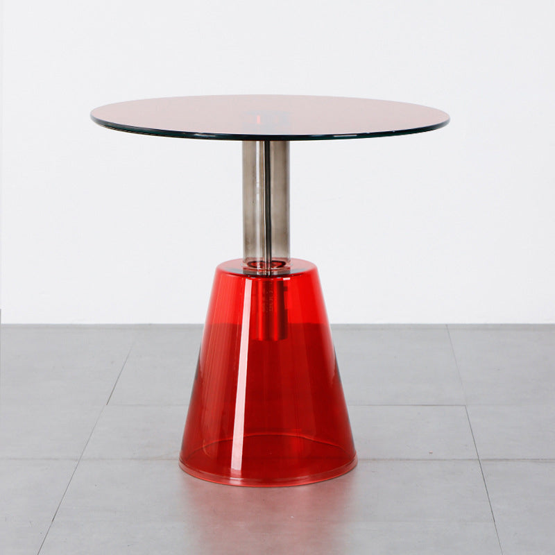 Contemporary Glass Pedestal Round Living Room Glass Top Side Table Red-Gray Red 1 Clearhalo 'Coffee & Accent Tables' 'End & Side Tables' 'end_side_tables' 'furn' 'furn_end_side_tables' 'Furniture' 'Living Room Furniture' 6673607