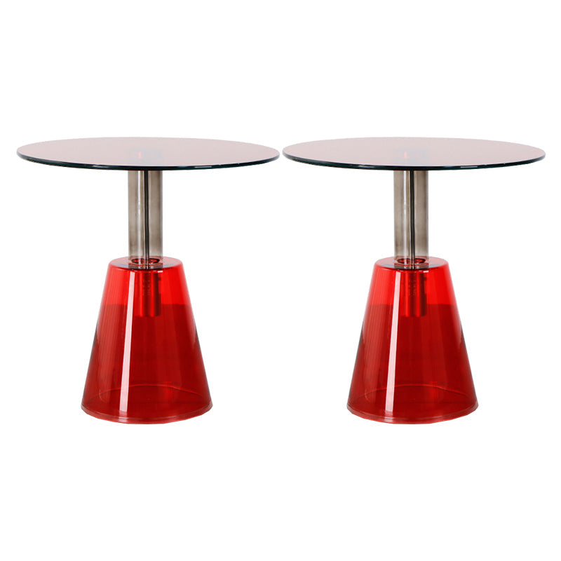 Contemporary Glass Pedestal Round Living Room Glass Top Side Table Red-Gray Red 2 Clearhalo 'Coffee & Accent Tables' 'End & Side Tables' 'end_side_tables' 'furn' 'furn_end_side_tables' 'Furniture' 'Living Room Furniture' 6673608