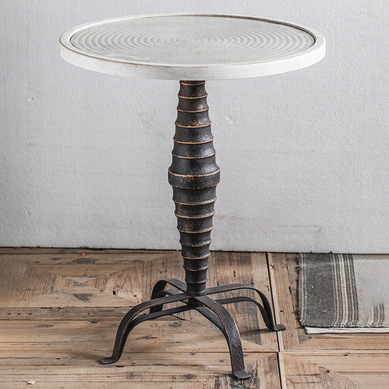 French Rustic Round End Table Metal Pedestal Accent Side Table