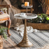 French Rustic Round End Table Metal Pedestal Accent Side Table