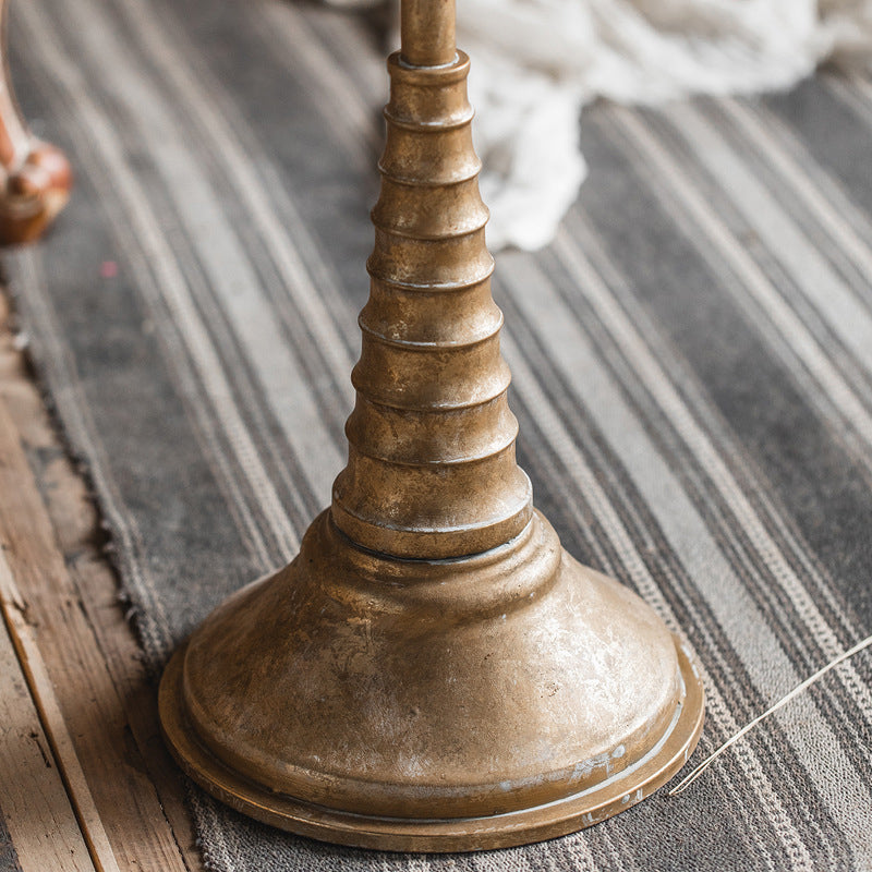 French Rustic Round End Table Metal Pedestal Accent Side Table