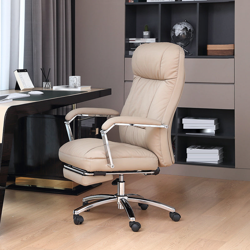 Modern Swivel Chair Adjustable Seat Height Fixed Arms Footrest Office Chair with Wheels Light Coffee 1 Piece Clearhalo 'furn' 'furn_office_chair' 'Furniture' 'Office Chairs' 'Office Furniture' 'office_chair' 6674102