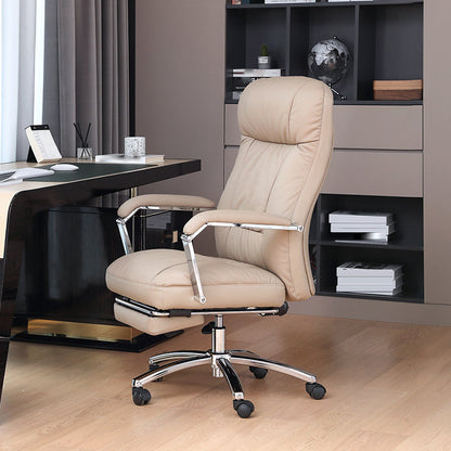 Modern Swivel Chair Adjustable Seat Height Fixed Arms Footrest Office Chair with Wheels Light Coffee 1 Piece Clearhalo 'furn' 'furn_office_chair' 'Furniture' 'Office Chairs' 'Office Furniture' 'office_chair' 6674102