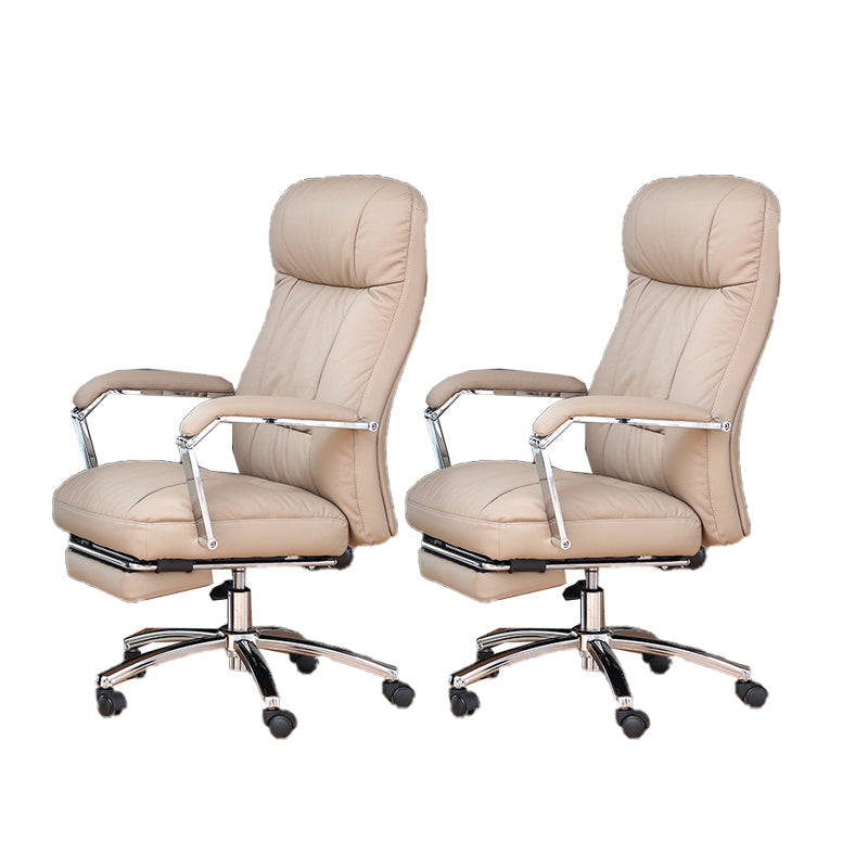 Modern Swivel Chair Adjustable Seat Height Fixed Arms Footrest Office Chair with Wheels Light Coffee 2 Piece Set Clearhalo 'furn' 'furn_office_chair' 'Furniture' 'Office Chairs' 'Office Furniture' 'office_chair' 6674108