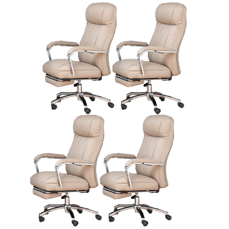 Modern Swivel Chair Adjustable Seat Height Fixed Arms Footrest Office Chair with Wheels Light Coffee 4 Piece Set Clearhalo 'furn' 'furn_office_chair' 'Furniture' 'Office Chairs' 'Office Furniture' 'office_chair' 6674110