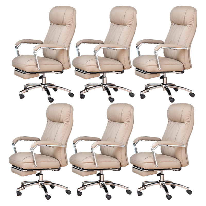 Modern Swivel Chair Adjustable Seat Height Fixed Arms Footrest Office Chair with Wheels Light Coffee 6 Piece Set Clearhalo 'furn' 'furn_office_chair' 'Furniture' 'Office Chairs' 'Office Furniture' 'office_chair' 6674112