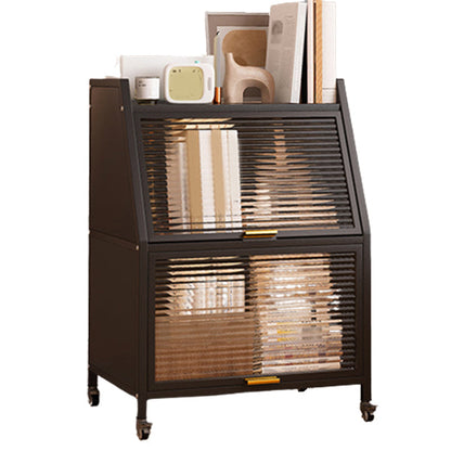 Closed Back Steel Bookcase Standard Glam Bookshelf with Doors