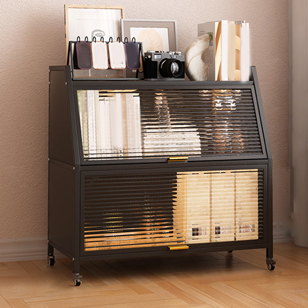 Closed Back Steel Bookcase Standard Glam Bookshelf with Doors