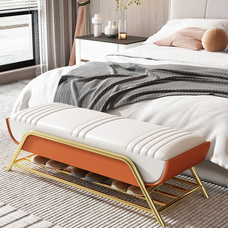 Glam Cushioned Seating Bench Rectangle Shoe Storage Entryway and Bedroom Bench Orange Clearhalo 'Benches' 'Chairs & Seating' 'furn' 'furn_benches' 'Furniture' 'Living Room Furniture' 6674843