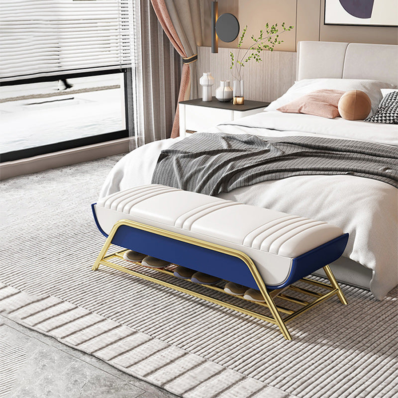 Glam Cushioned Seating Bench Rectangle Shoe Storage Entryway and Bedroom Bench White-Blue Clearhalo 'Benches' 'Chairs & Seating' 'furn' 'furn_benches' 'Furniture' 'Living Room Furniture' 6674844