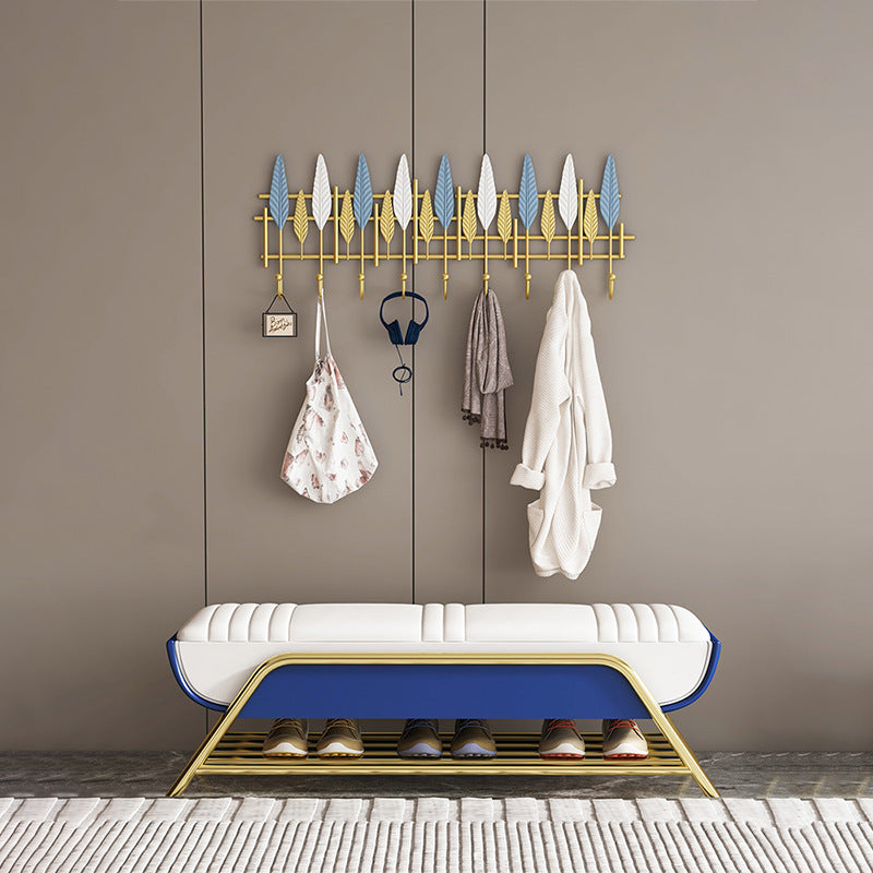 Glam Cushioned Seating Bench Rectangle Shoe Storage Entryway and Bedroom Bench 47"L x 16"W x 18"H White-Blue Clearhalo 'Benches' 'Chairs & Seating' 'furn' 'furn_benches' 'Furniture' 'Living Room Furniture' 6674845