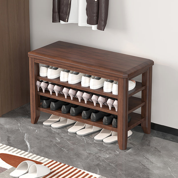 Mid-Century Modern Seating Bench Rubberwood Rectangle Entryway Bench 31.5"L x 12"W x 20"H Walnut Clearhalo 'Benches' 'Chairs & Seating' 'furn' 'furn_benches' 'Furniture' 'Living Room Furniture' 6674879