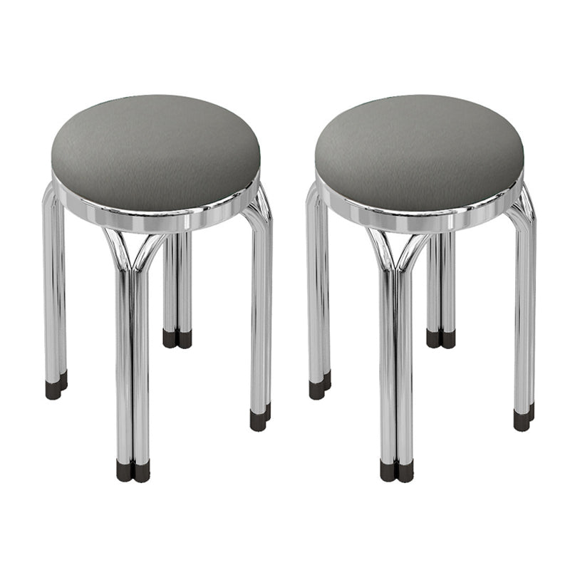 Round Modern Standard Leather Water Resistant Standard for Drawing Room Light Gray 2 Piece Set Clearhalo 'furn' 'furn_ottomans_poufs' 'Furniture' 'Living Room Furniture' 'Ottomans & Poufs' 'ottomans_poufs' 6675427