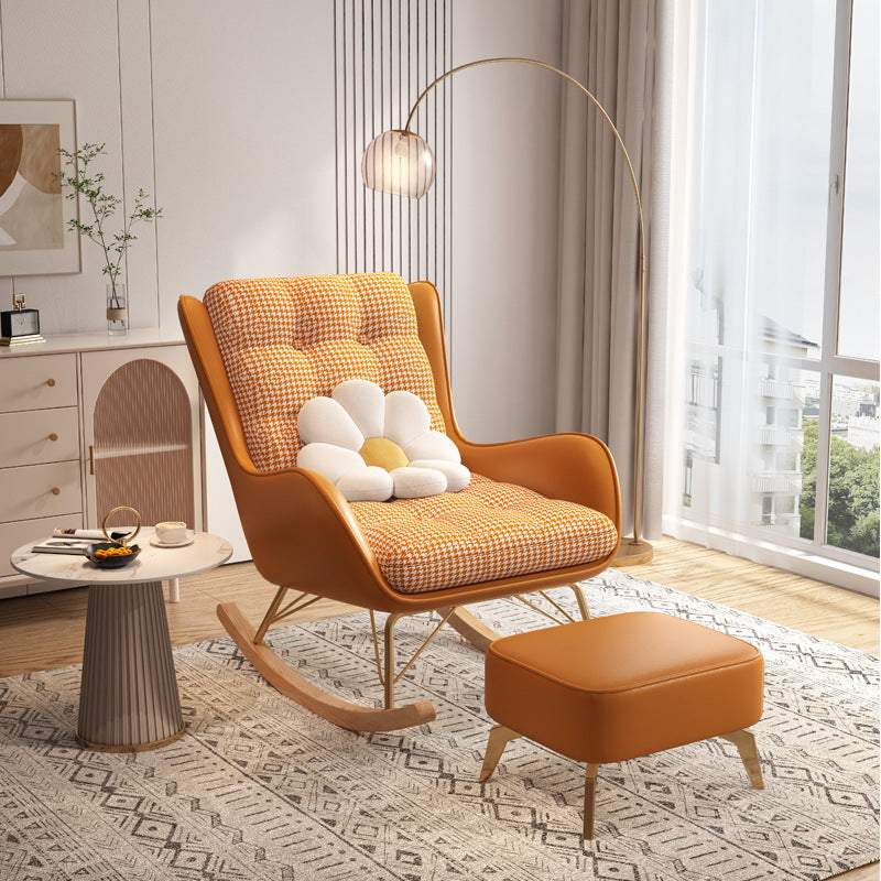 Luxurious Recliner Living Room Lazy Fabric Soft Upholstered Rocking Chairs Rocking Chair with Ottomans Orange Clearhalo 'Chairs & Seating' 'furn' 'furn_rocking_chairs' 'Furniture' 'Living Room Furniture' 'Rocking Chairs' 'rocking_chairs' 6675470