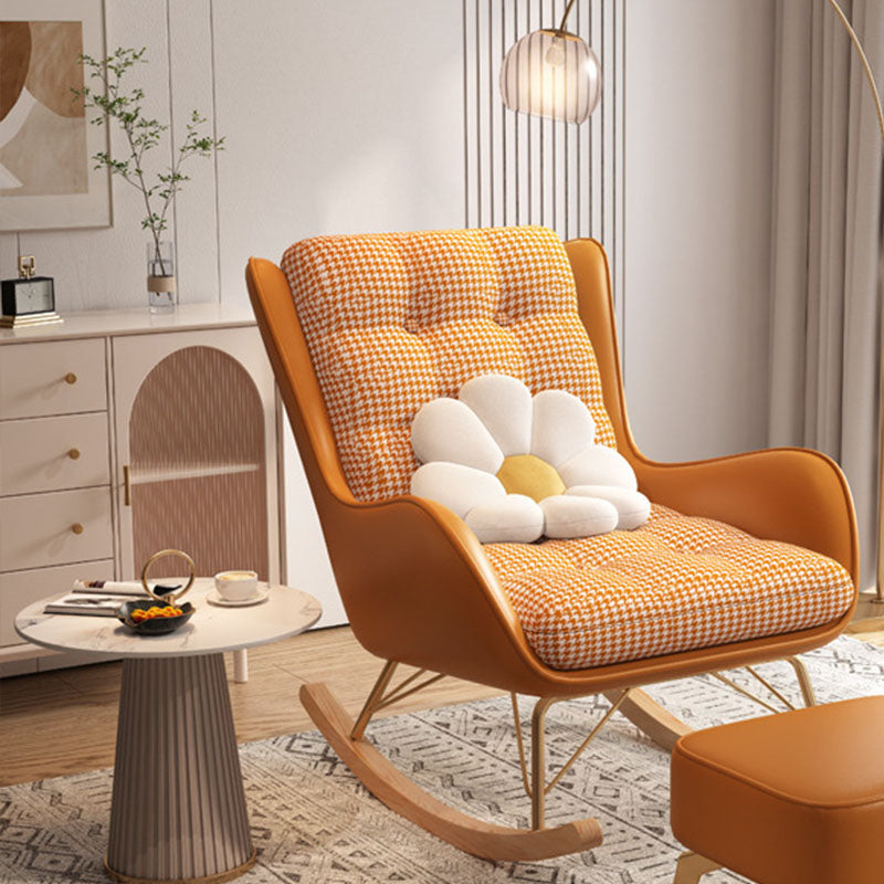 Luxurious Recliner Living Room Lazy Fabric Soft Upholstered Rocking Chairs Rocking Chair Orange Clearhalo 'Chairs & Seating' 'furn' 'furn_rocking_chairs' 'Furniture' 'Living Room Furniture' 'Rocking Chairs' 'rocking_chairs' 6675474