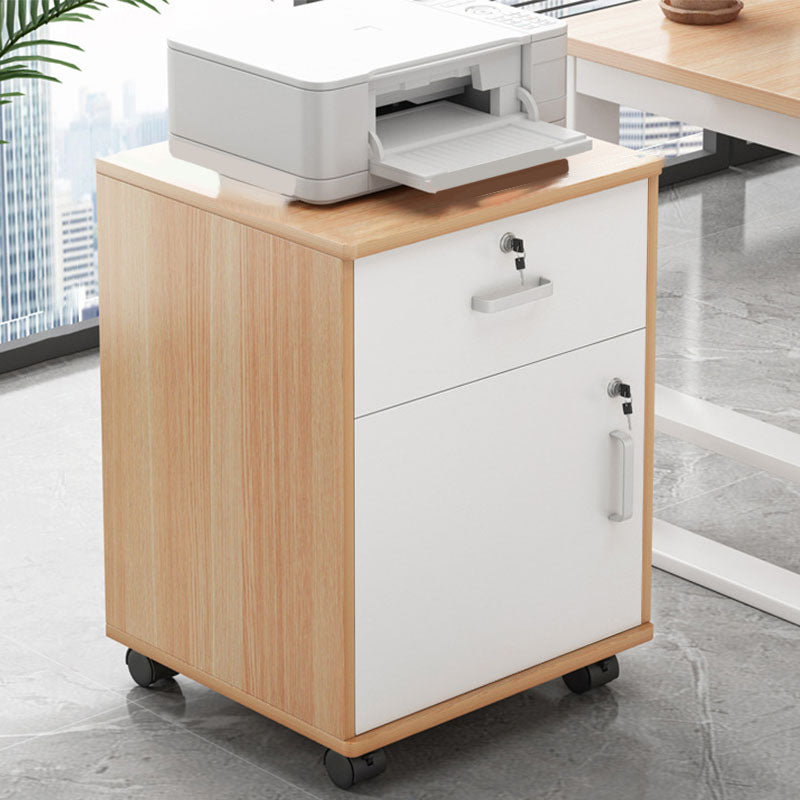 Modern File Cabinet Wood Lock Storage Filing Cabinet with Wheels Natural Wood White 1 1 Clearhalo 'Filing Cabinets' 'filling_cabinets' 'furn' 'furn_filling_cabinets' 'Furniture' 'Office Furniture' 6676216