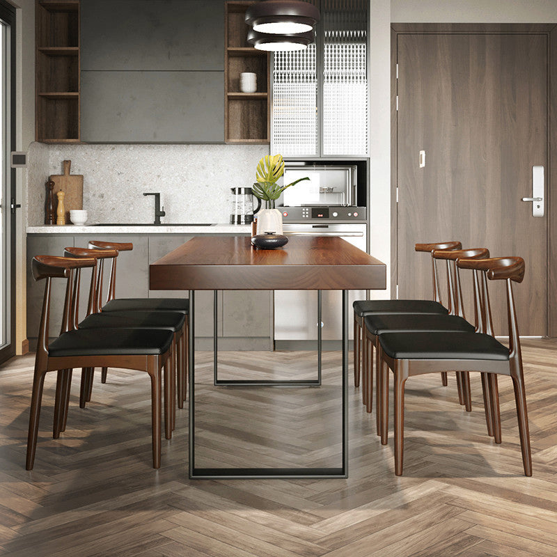 産業1/4/5/7ピース家具ソリッドウッド長方形のダイニングルームセットブラウン