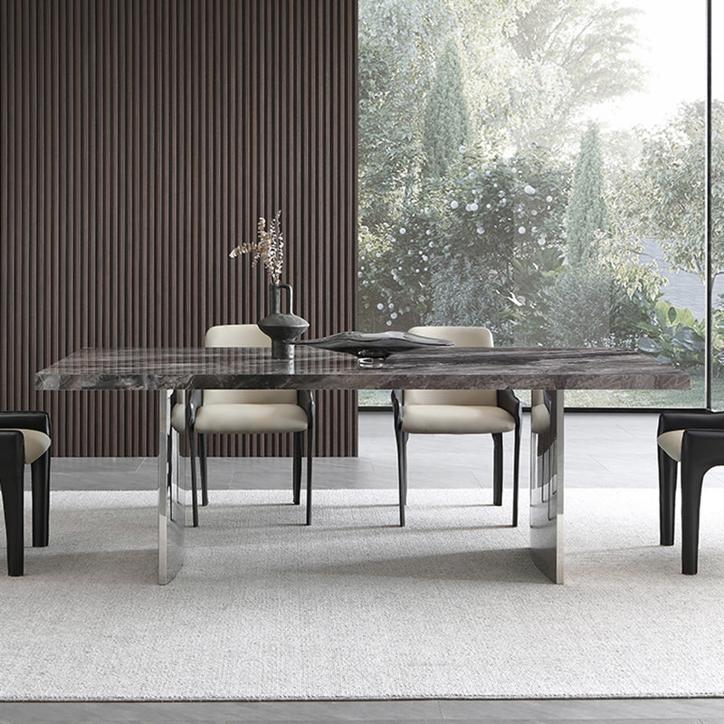 Glanzende grijze stenen eettafel Set 1/4/5/7 stukken Dinerset met gewatteerde stoelen