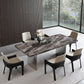 Glanzende grijze stenen eettafel Set 1/4/5/7 stukken Dinerset met gewatteerde stoelen