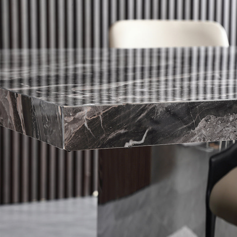 Glanzende grijze stenen eettafel Set 1/4/5/7 stukken Dinerset met gewatteerde stoelen