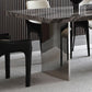 Glanzende grijze stenen eettafel Set 1/4/5/7 stukken Dinerset met gewatteerde stoelen