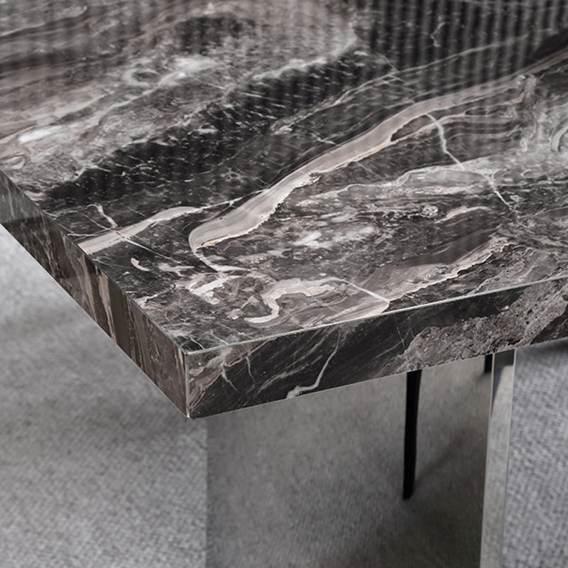 Glanzende grijze stenen eettafel Set 1/4/5/7 stukken Dinerset met gewatteerde stoelen